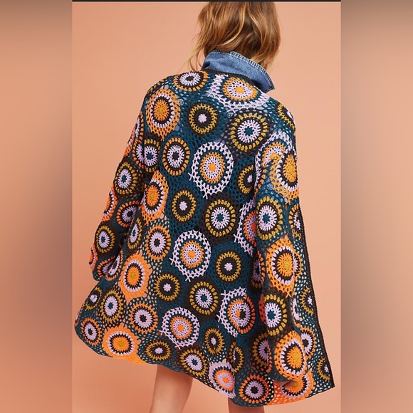 Moth Sweaters - Anthropologie Moth Crocheted Medallion Cardigan Sweater Medium Large